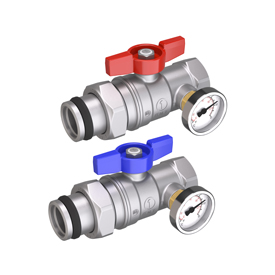 R259DST Coppia di valvole a sfera diritte, femmina-maschio, con termometri, passaggio standard, uso generico