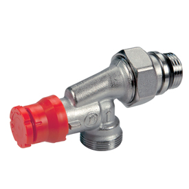 R415PTG Valvola micrometrica termostatizzabile con preregolazione, a squadra, tubo ferro