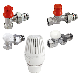 R460PF Kit valvola con preregolazione e detentore attacco tubo ferro, testa termostatica R460