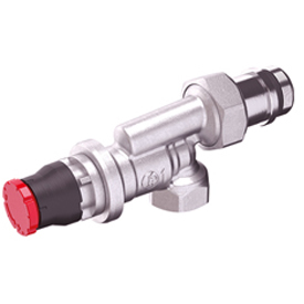 R415DB Valvola termostatizzabile con bilanciamento dinamico della portata, a squadra reversa, tubo ferro