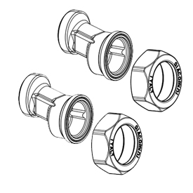 P15KEFM Coppia di bocchettoni eccentrici, attacchi M-sede piana, con calotte e guarnizioni